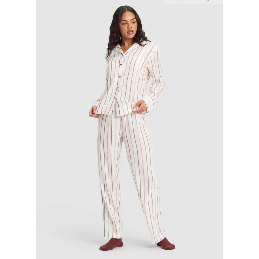 Cozy‎ Earth Striped Pajama Set Top Pants Women's Size L Rayon Tencel